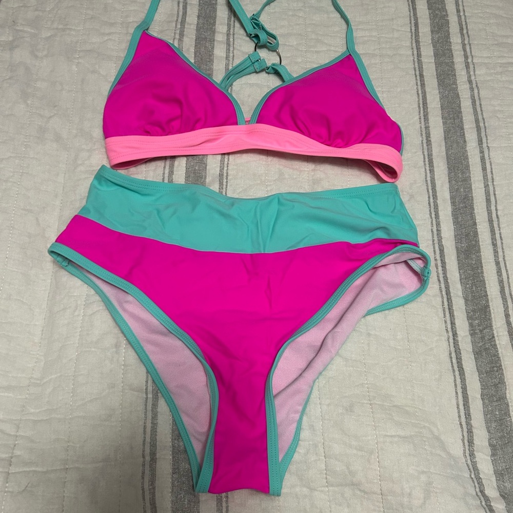 Vibrant Pink and Teal Bikini Set